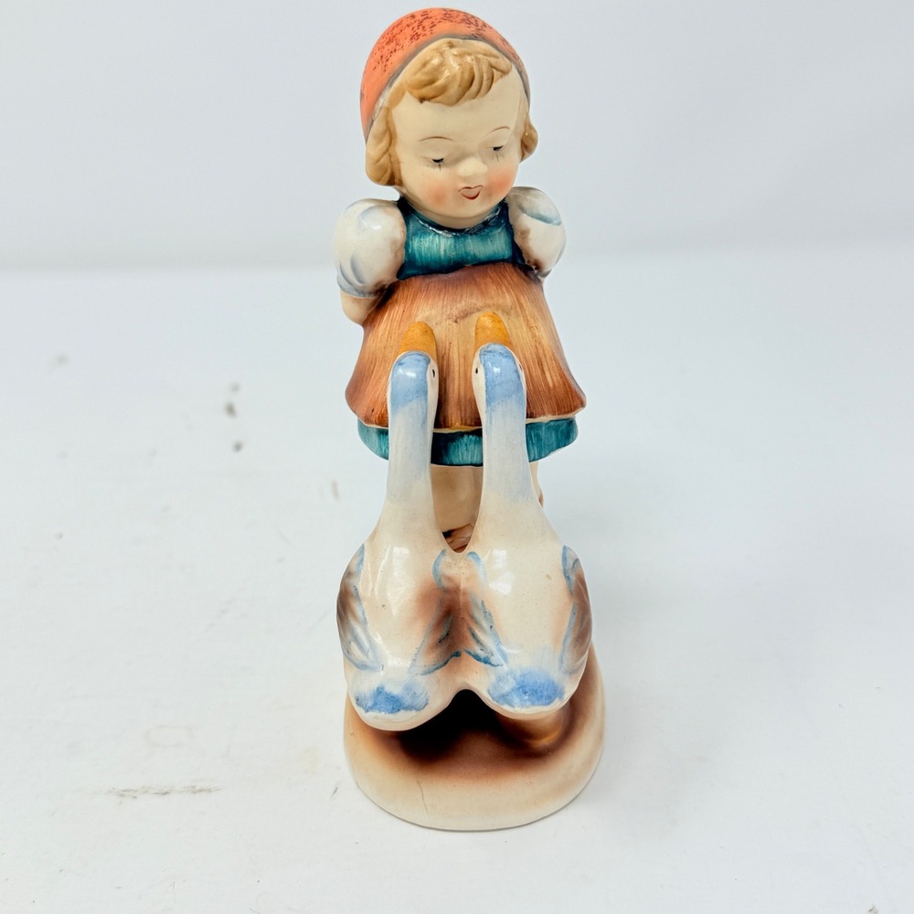 Vintage‎ Porcelain Girl with Geese Figurine Made in Japan Collectible Decor